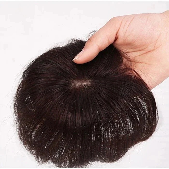 部分 ヘアピース　耐熱　部分　かつら人毛 自然黒　ダークブラウン 土台9*9cm32
