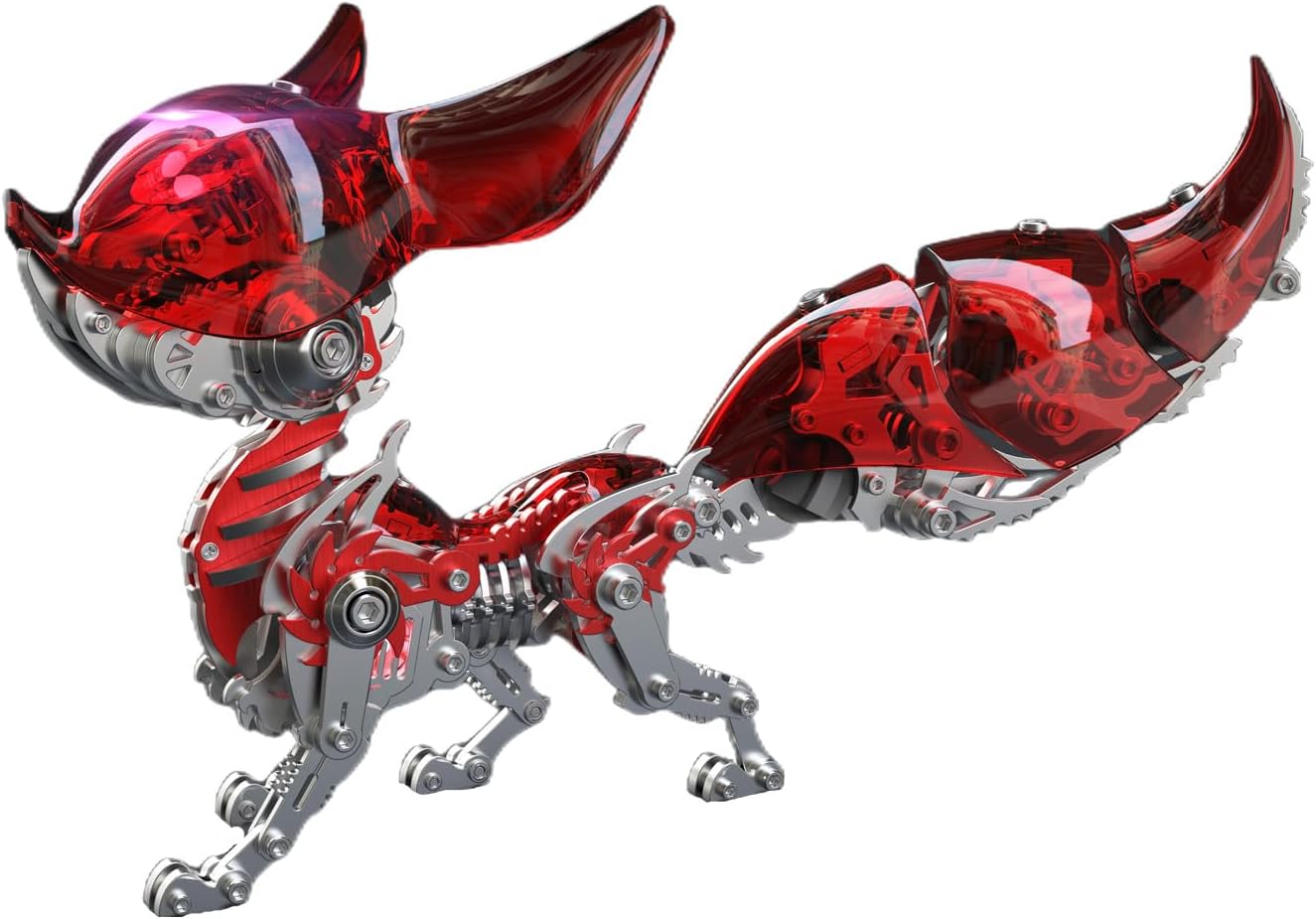 カラフル 3D メタルパズル 大人用 キツネ ライト付き DIY 3Dメカニカルフォックス メタルモデルキット 大人向け ツール付き デスクトップモデルキット 組み立ておもちゃ 大人/ティーン向け (