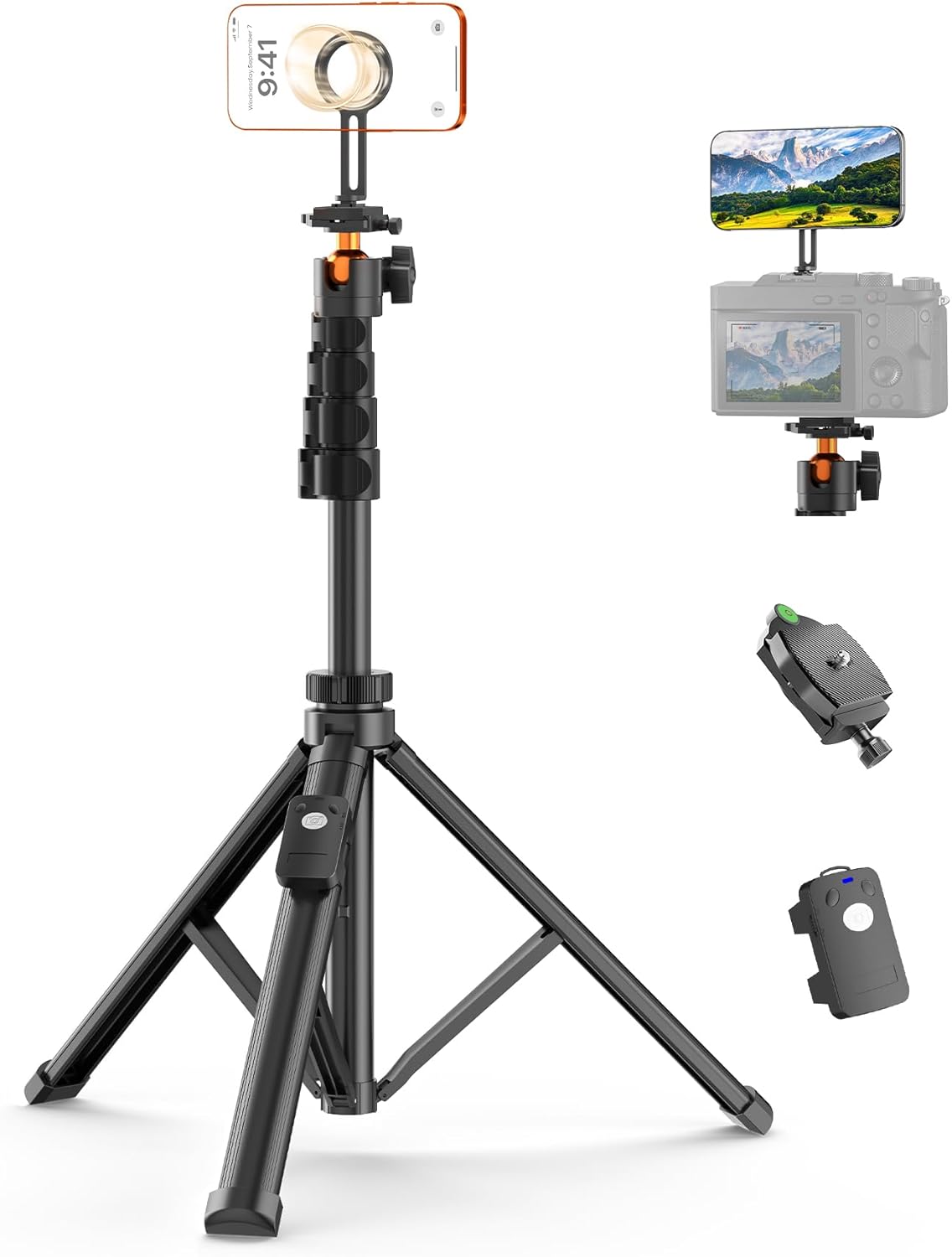 スマホ用磁気三脚 5段伸縮 卓上・一脚兼用 遠隔リモコン対応 iPhone Android カメラ