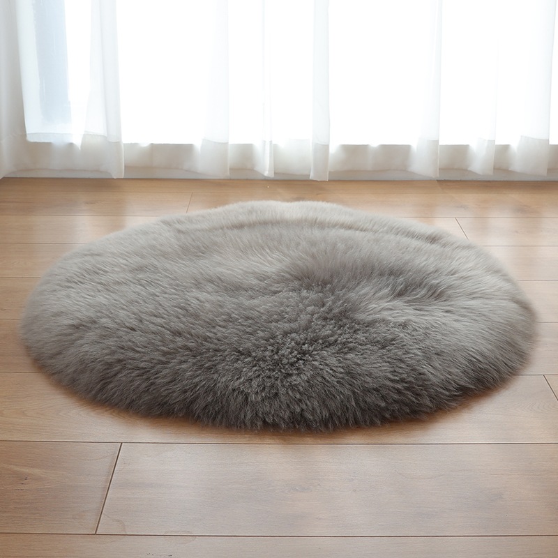 直径120cm 天然羊毛100％ ムートン 専門店の品質 円形 長毛ピース 暖か オールシーズン厚手