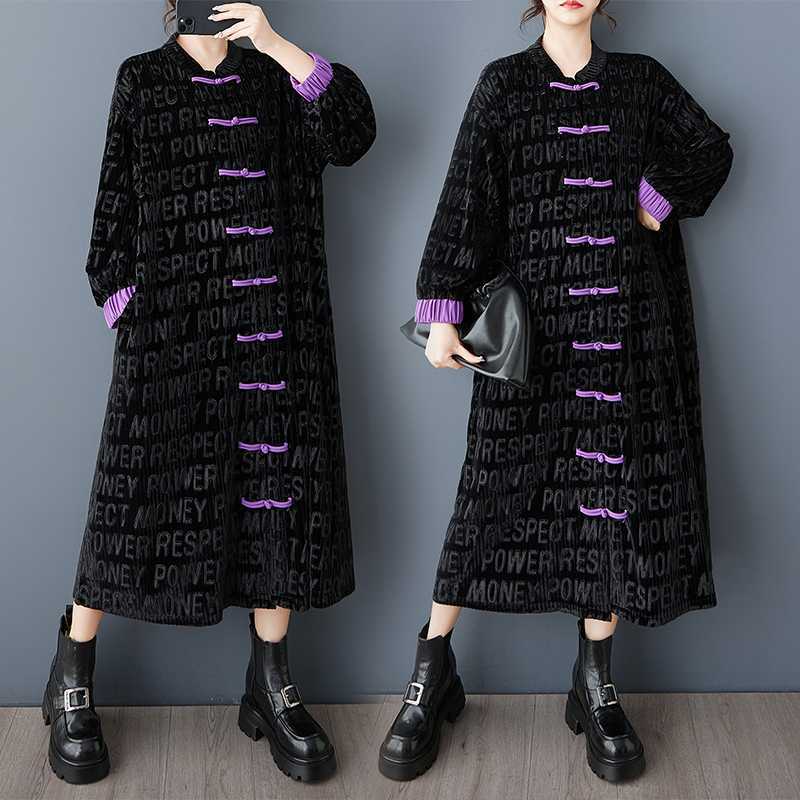 2025秋 メガ割 「ファットガール」 大きいサイズ 体型カバー ロングワンピース レディース 中華風 チャイナ