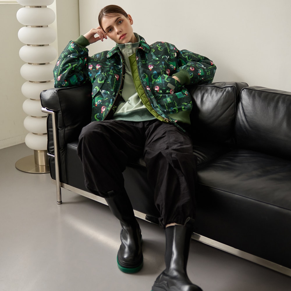 유니섹스 디지털프린트 방수 캔버스 항공 점퍼_GREEN