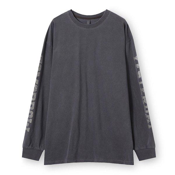 メンズ オーバーサイズ ピグメント プリント 長袖Tシャツ AC-TSA-Q019-アイボリー