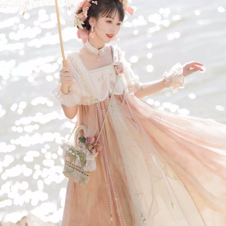 漢服 ゴージャス 漢風ドレス ドレス＋羽織 パール付き レディース ハロウィン コスプレ衣装 漢元素 お嬢様 コスプレ衣装 刺繍付き 中華風ドレス 古典ダンス衣装 学園祭 文化祭 イベント 発表会 撮