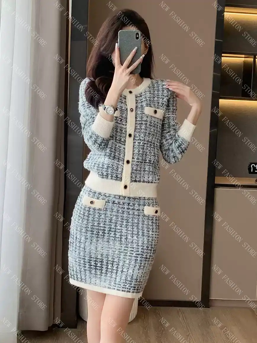 ニットスーツレディースカーディガンスカート2点セット-90