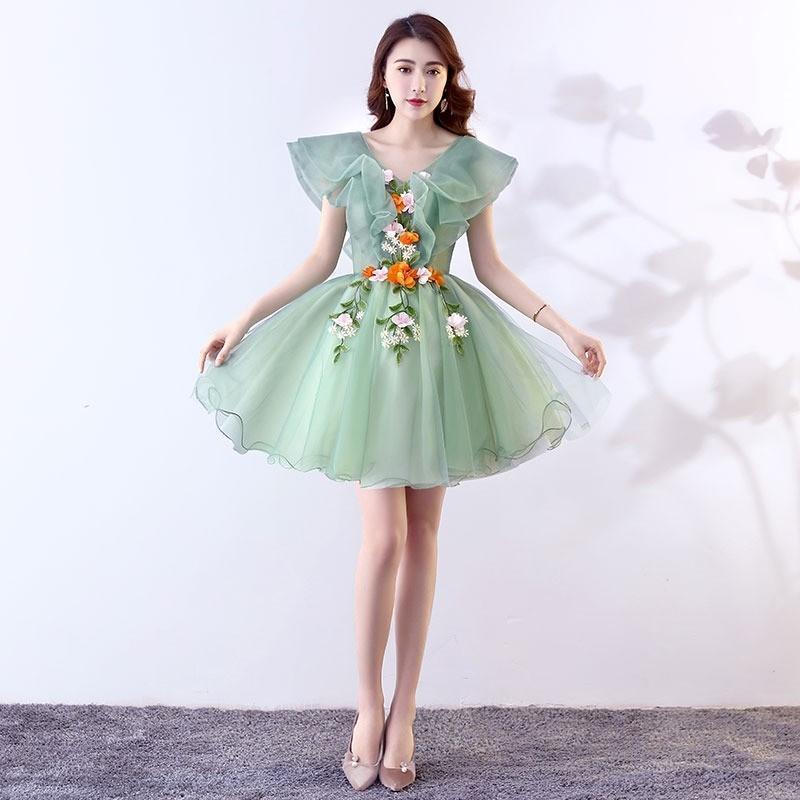 [9月販売促進新品]新作 カラードレス ウェディングドレス 花嫁ミニドレス 可愛い花びら ウエディングドレス V襟 演奏会 舞台衣装 姫系hs4931大ヒット
