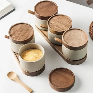 納期21日NEW Ceramic Retro Seasoning Jar Pepper Storage Bottle Round Ceramic Seasoning Jar with Wooden L