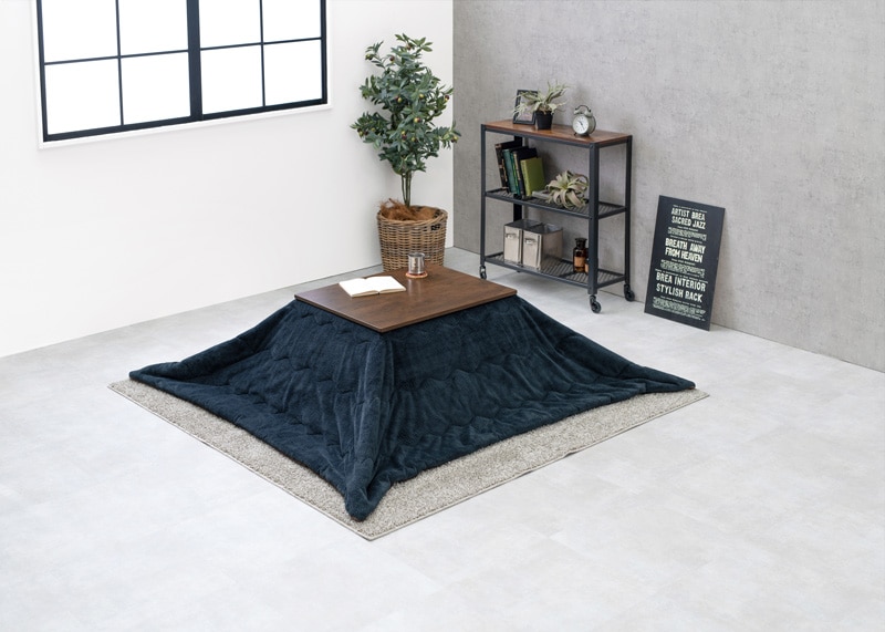 こたつセット こたつ うす掛布団 2点セット ダークブラウン / ネイビー 75x60cm ヴィンテージテイスト 継足 オールシーズン コタツ テーブル