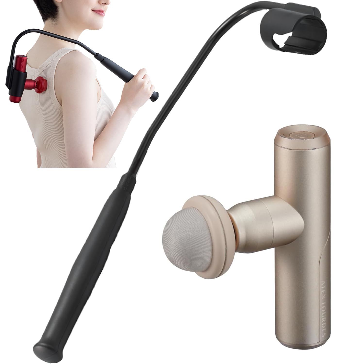 ATEX アテックス ルルドガンプラスアーム 【アダプター付き】 専用アーム付き 振動 軽量 220g 強力 6mm振幅 振動レベル4段階 アタッチメント5種 AX-HX336gd ゴールド 背中 肩 16,830円