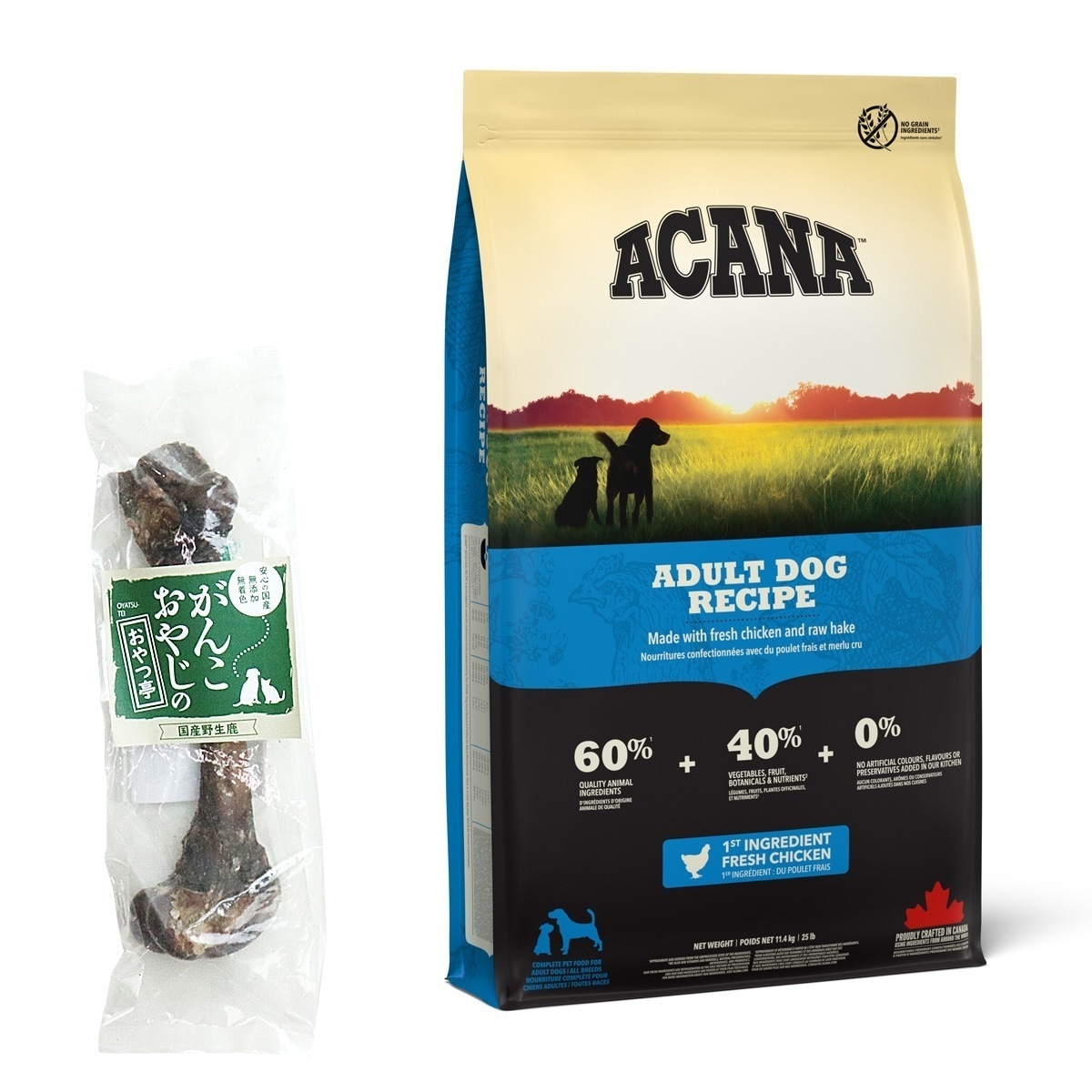 アダルトドッグレシピ 11.4kg ドッグフード【国産鹿レッグボーン 1本Mサイズ付き】