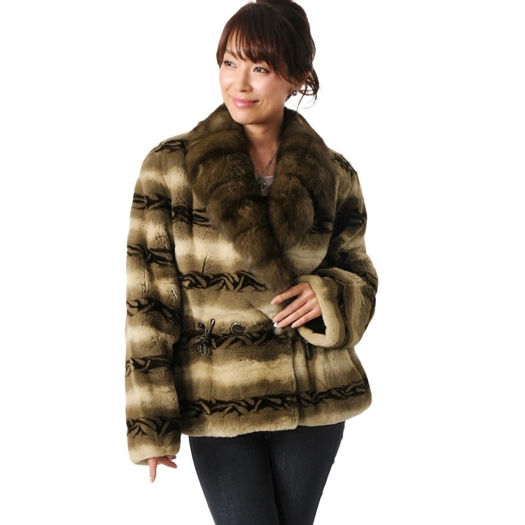 プラクトミンクジャケットロシアンセーブルファーカラープリント柄/レディース