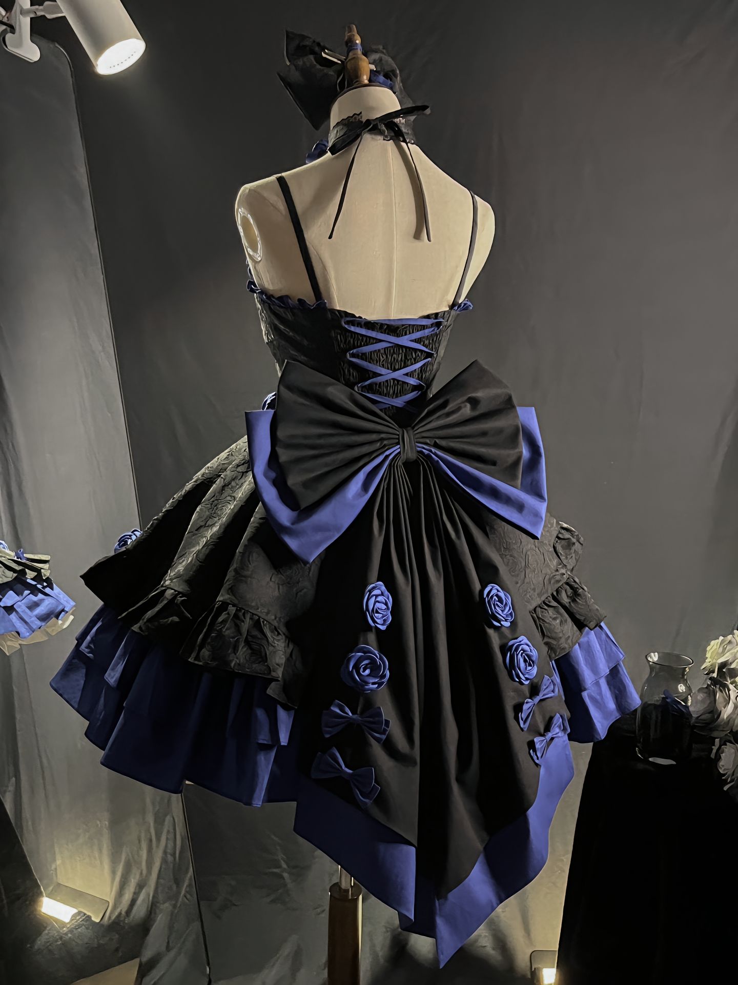 青と黒のゴシックロリータドレスjskロマンチックロリータ重工業ふわふわ逃亡王女ロースカートデイリーロールプレイ