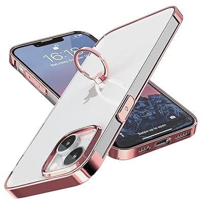 S Segoi iPhone 13 ケース リング付き スタンド機能 メッキ加工 透明 PC 落下防止 薄型 軽量 一体型 おしゃれ 全面保護カバー アイフォン13 リング ケース [6.1インチ]