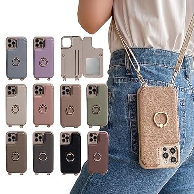 iphone12 pro max スマホケース ショルダー タイプ スマホケース 携帯ケース 背面カード収納 肩掛け 斜めかけ リング付き マホケース 携帯カバー カード収納 背面ポケット 財布付き