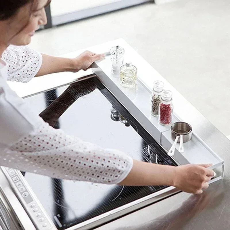 ガスコンロ台排気口防油煙バリア防汚カバー伸縮式キッチン調味料整理収納棚