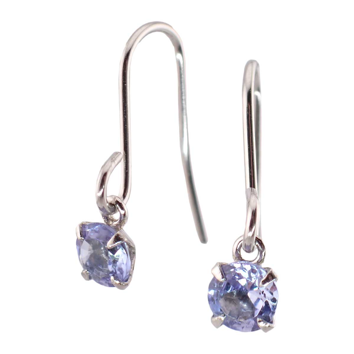 フックピアス プラチナ900製ポスト 低アレルギー タンザナイト 3mm シンプル 1粒ストーン 4本爪 フリンジ ジプシー キュート 上品 華やか ネイビーブルー