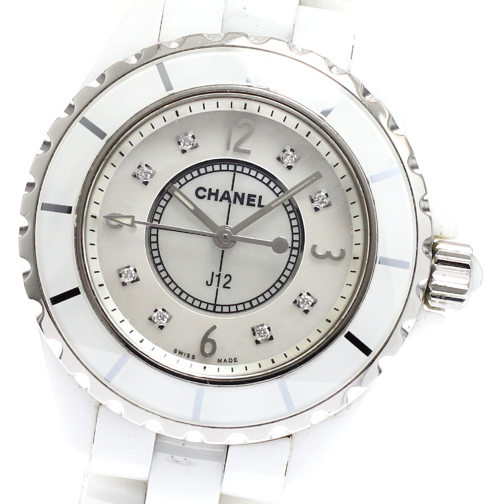 シャネル CHANEL H2422 J12 33ｍｍ 白セラミック 8Pダイヤ クォーツ レディース _930133【中古】