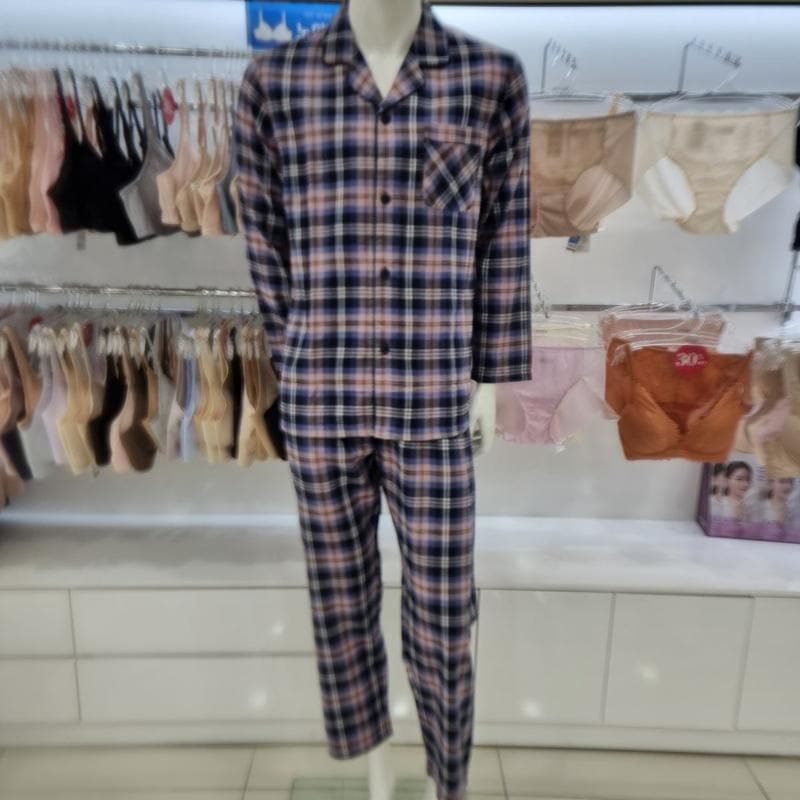 綿モダール混紡 先染め 弱起毛 チェック メンズパジャマセット