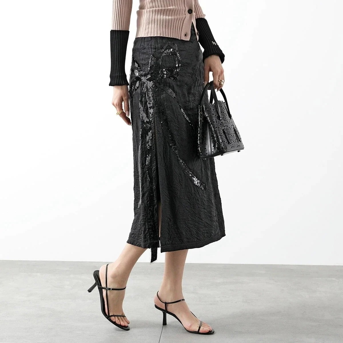 N21 ヌメロヴェントゥーノ スリットスカート C041 2294 レディース リボン スパンコール 9000 【mega】