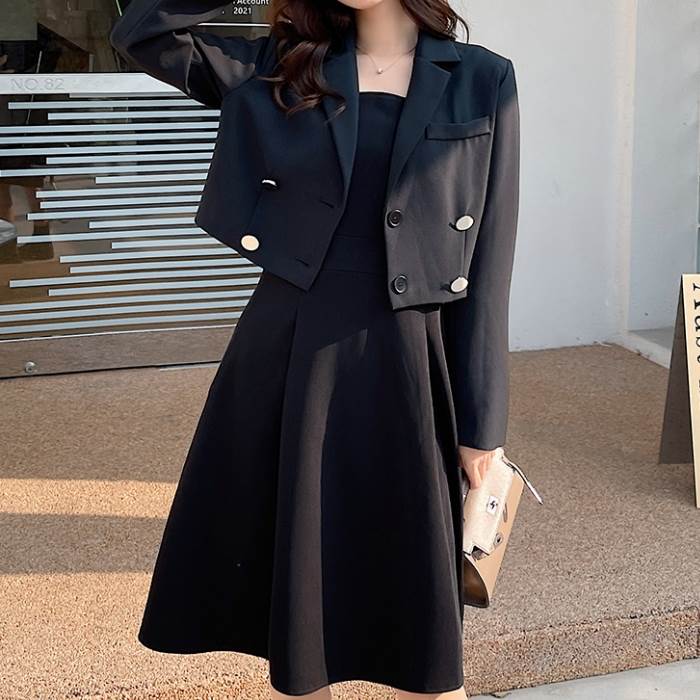 品質良い セットアップ スーツ フォーマル ジャケット ワンピース 2点セット 長袖 ミドル丈 黒 ブラック 大人可愛い かっこいい おしゃれ フォーマル こなれ感 L XL 2XL 3XL 4XL 5,042円