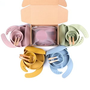 子供用シリコンディナープレートセット 離乳食用食器 赤ちゃんの食事トレーニング フォーク スプーン 母子用品