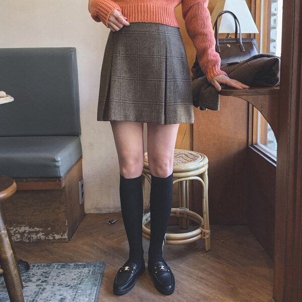 sk6087 チェックプリーツミニスカートパンツ