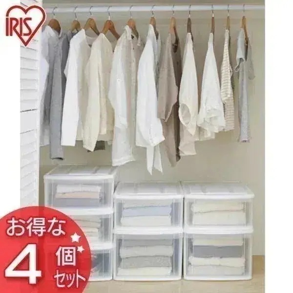 【4個セット】チェストI L 衣類収納 衣替え 家具 収納用品 タンス 収納ボックス 収納ケース 収納棚 隙間収納 引き出し クローゼット おしゃれ ホワイト/クリア