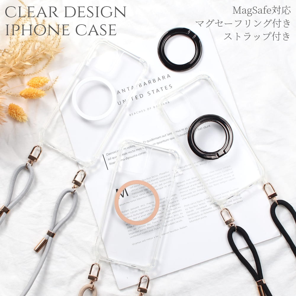 iphoneSE3 ケース クリア ショルダー ストラップ付き iphoneSE2 iphone8 iphone7 マグセーフ magsafe リング付き SE 第2世代 マグネット se3 第3世代