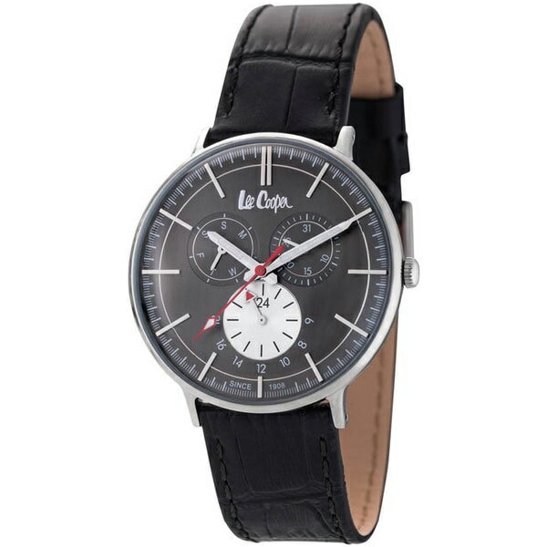 Lee Cooper リークーパー ロンドン発 ジーンズブランド メンズ 腕時計 手表 マルチファンクション シルバーケース ブラック レザー LC6383.361 誕生日プレゼント ポイント消化
