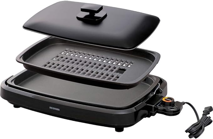 ホットプレート 煙が出にくい 大型 焼肉プレート 平面プレート 2枚 ヘルシー 蓋付き ブラック APA-136-B