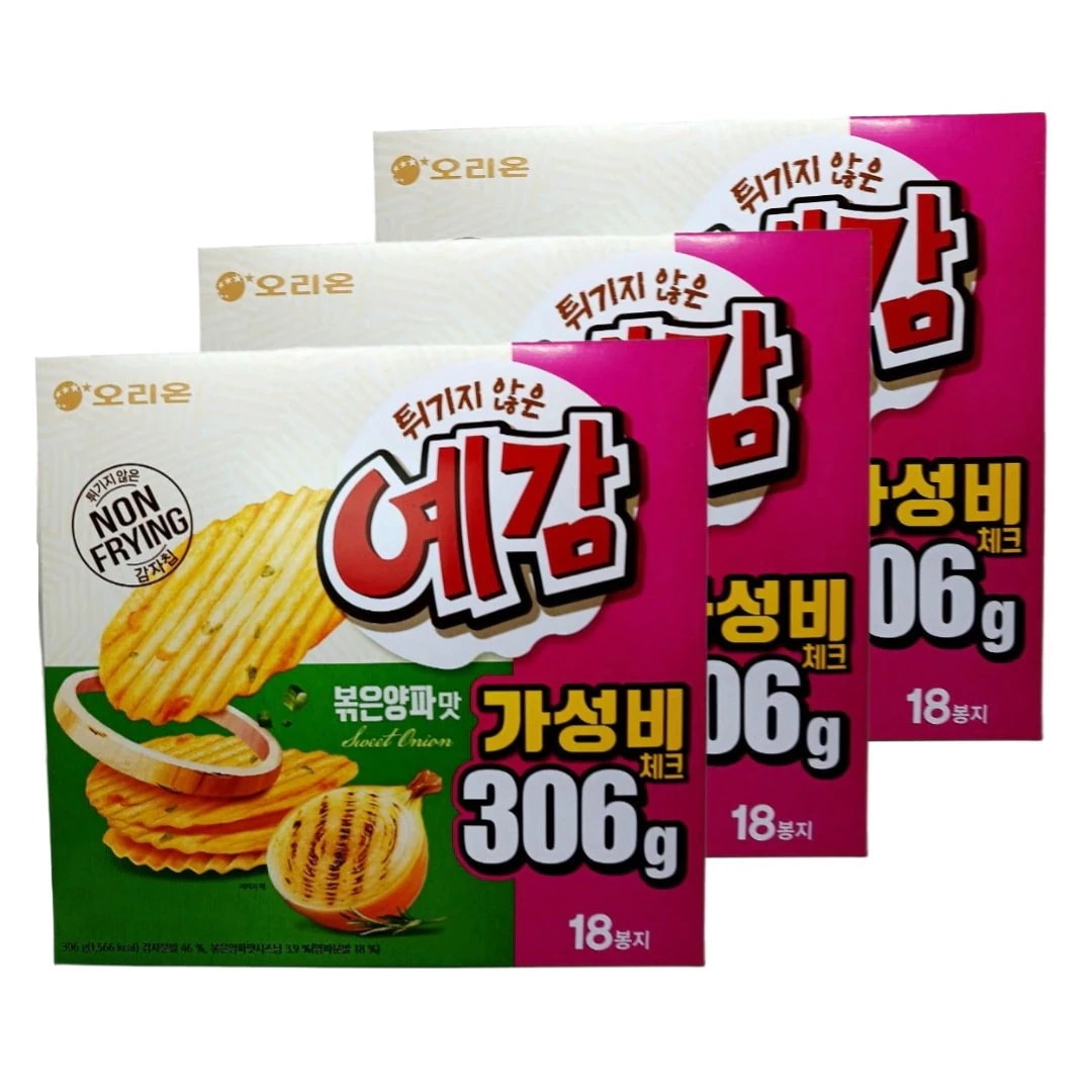 イェガム 炒めた玉ねぎ味 306g 揚げないポテトチップス 16袋+2袋入り 3セット