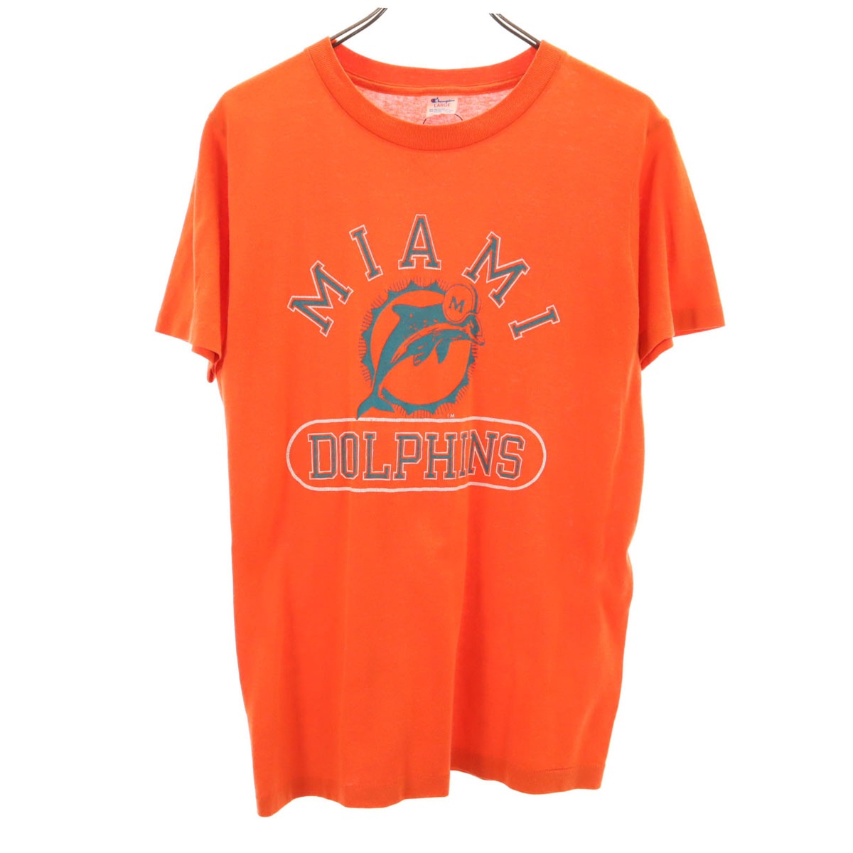 80s USA製 ヴィンテージ トリコタグ NFL マイアミ・ドルフィンズ 半袖 Tシャツ L オレンジ シングルステッチ メンズ 古着