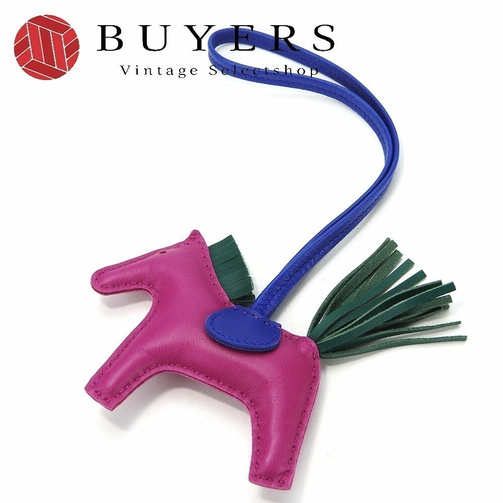 中古 エルメス ロデオPM チャーム アニューミロ バッグチャーム ラムスキン ローズパープル ブルーエレクトリック マラカイト 小物 レディース 女性 HERMES rodeo bag charm