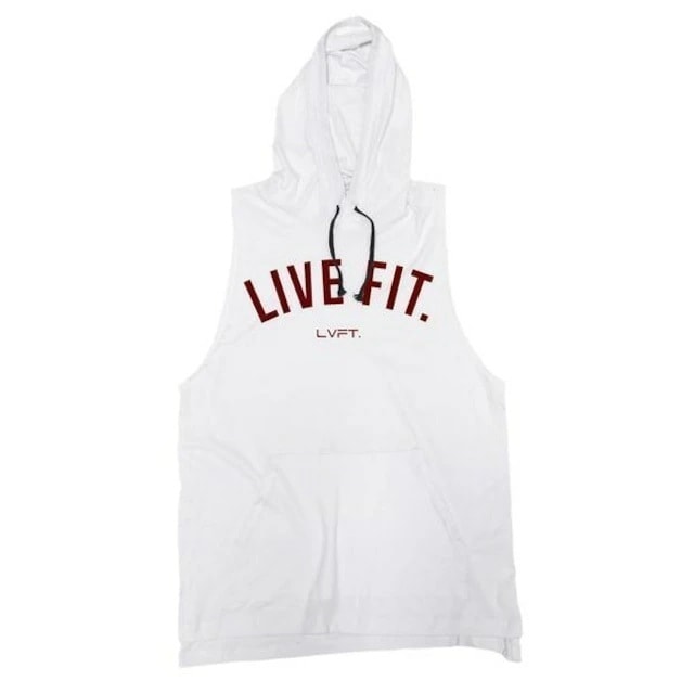 【送料無料】LIVE FIT.リブフィット Live Fit Cut Off Hoodie V2（フーディー）- 【White】 メーカー直輸入品！　Lサイズ