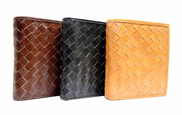 メッシュ ハンドメイド 高級本革 二つ折り 財布 (Camel) キャメル レディース/メンズ 1807019