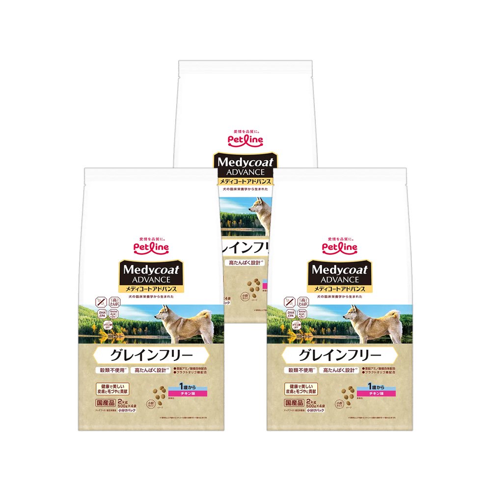 ドッグフード　メディコートアドバンス　グレインフリー　１歳から　チキン味　２ｋｇ（５００ｇX４袋）X３　ＣＲＣ45―03―76―10―20