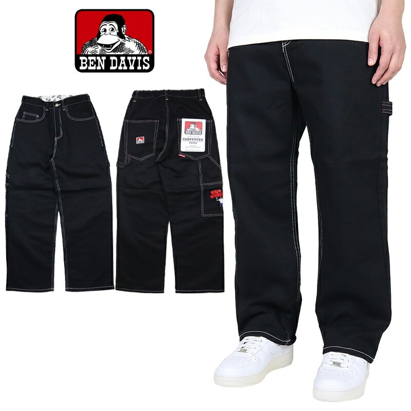 ベンデイビス デニムパンツ BEN DAVIS ペインターパンツ ワイドパンツ ストレート メンズ レディース ブランド 大きいサイズ おしゃれ 黒