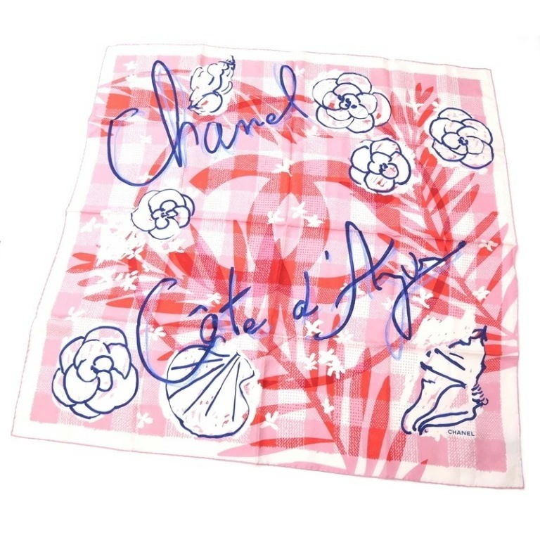 シャネル CHANEL スカーフ カメリア ピンク系 シルク100％(67853)