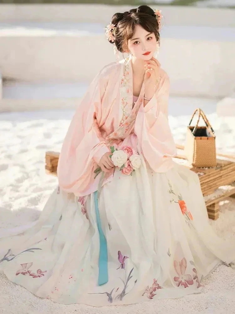 漢游戌明新オリジナル韓服女性古代衣装 スタイルクロスネックピパ袖風馬面日