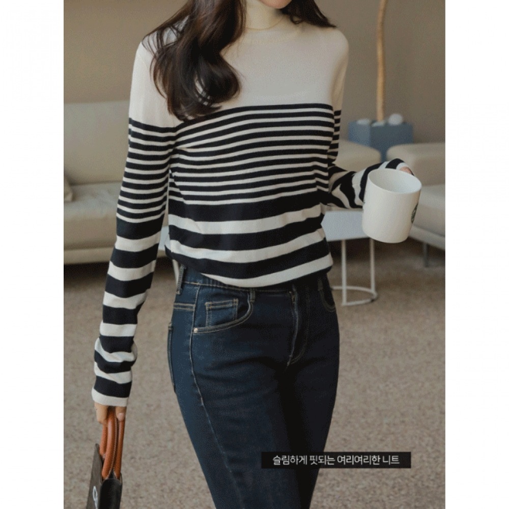 Click & Funny リネンストライプポーラーニット 5,124円