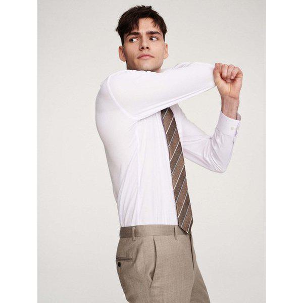 男性ベーシックフィット 四季伸縮性 しわにならないストレッチワイシャツ - ホワイト_JK