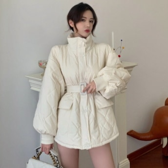 オーバーサイズ 波型ステッチ チュニック丈 中綿コート アウター コート ジャケット 上着