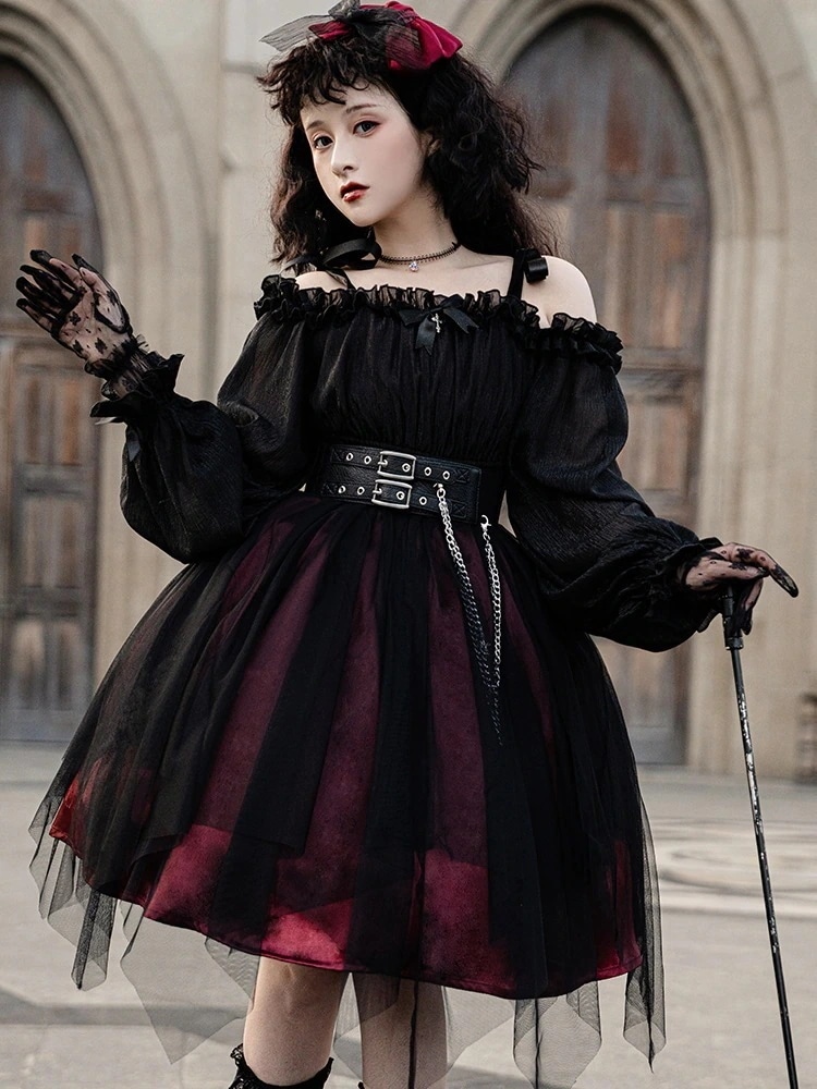 ロリータスカート ハロウィン 日常 シンプル ゴシック ダーク系 双子 フルセット OP 黒 ロリータ