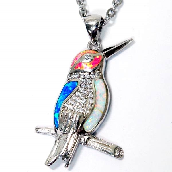 シルバー925 ペンダント ネックレス ハチドリ オパール ブルー ピンク ホワイト クリアジルコニア レディース