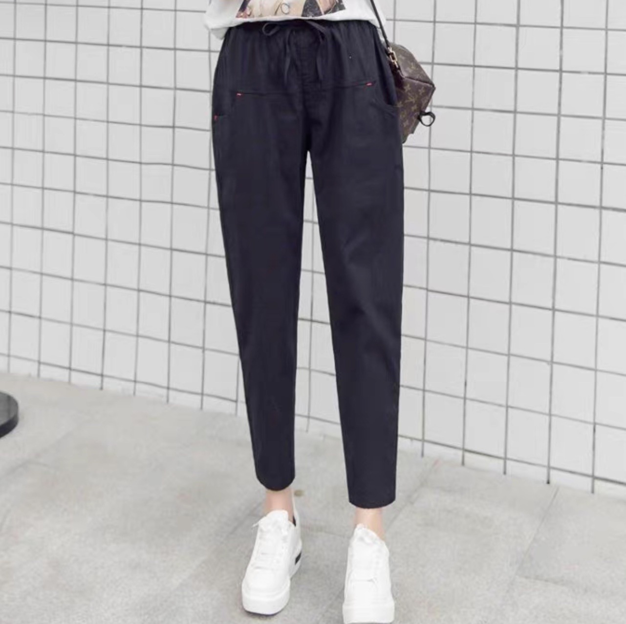 レディース パンツ ボトムス テーパードパンツ ロングパンツ アンクル丈 フェミニン ストリート ハイウエスト ドロスト きれいめ シンプル カジュアル おしゃれ かっこいい レトロ こなれ感 ラフ