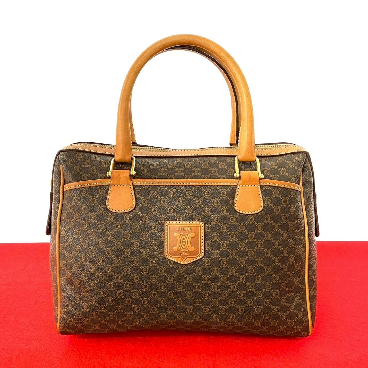 ヴィンテージ マカダム ブラゾン 柄 トリオンフ ロゴハンドバッグ レザー PVC ブラウン 551-2