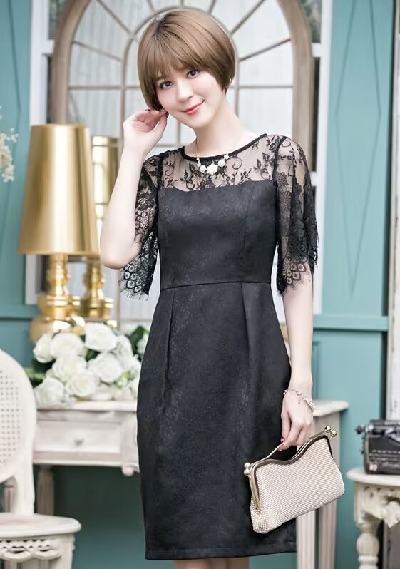 パーティードレス ワンピース 結婚式 ドレス パーティー 大きいサイズ レース 総レース 二次会 お呼ばれ 服 大人 半袖 長袖 2023新作