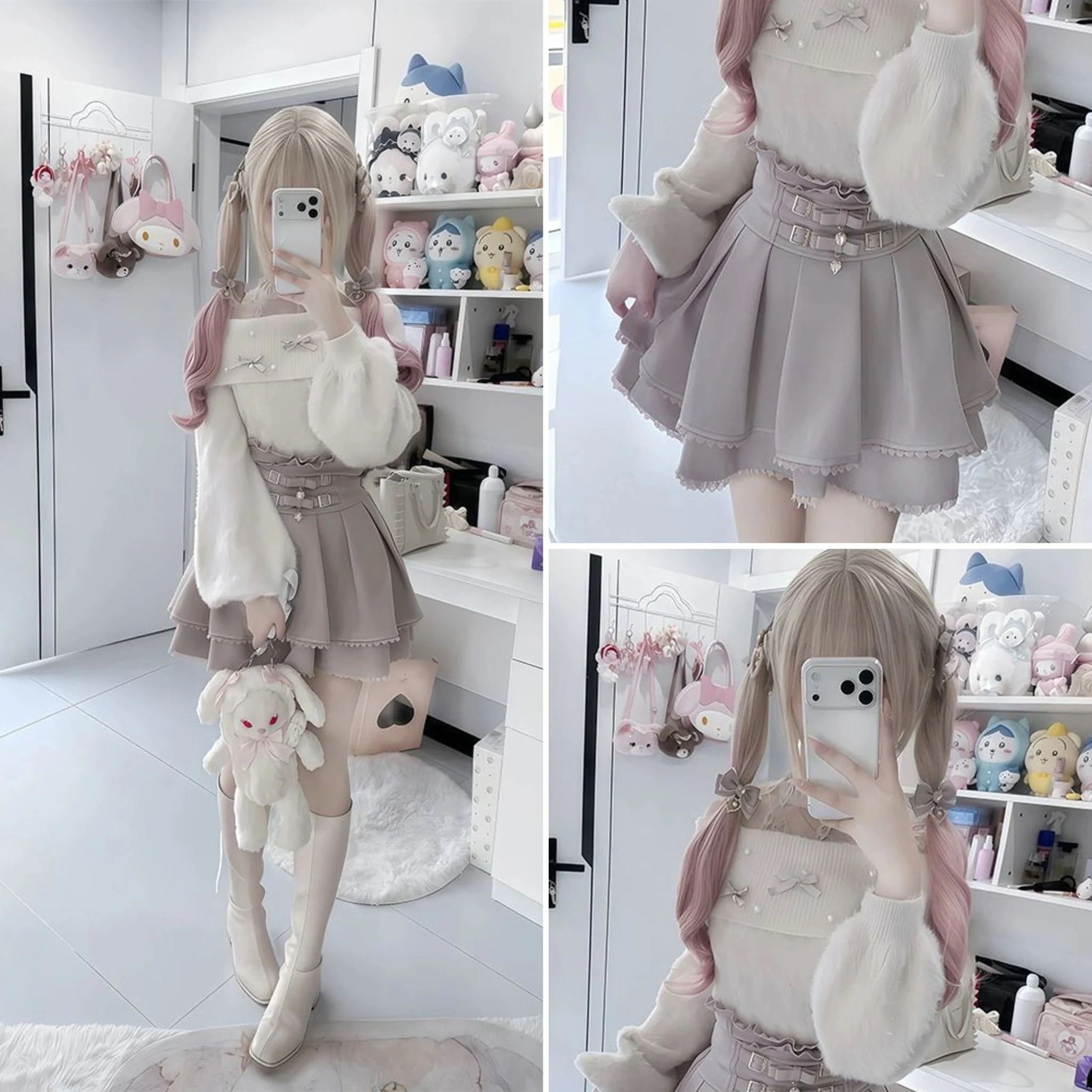【3日出荷】冬 セーター+スカート 2ピースセット かわいい 低身長 連結 せっけいかんかく セット