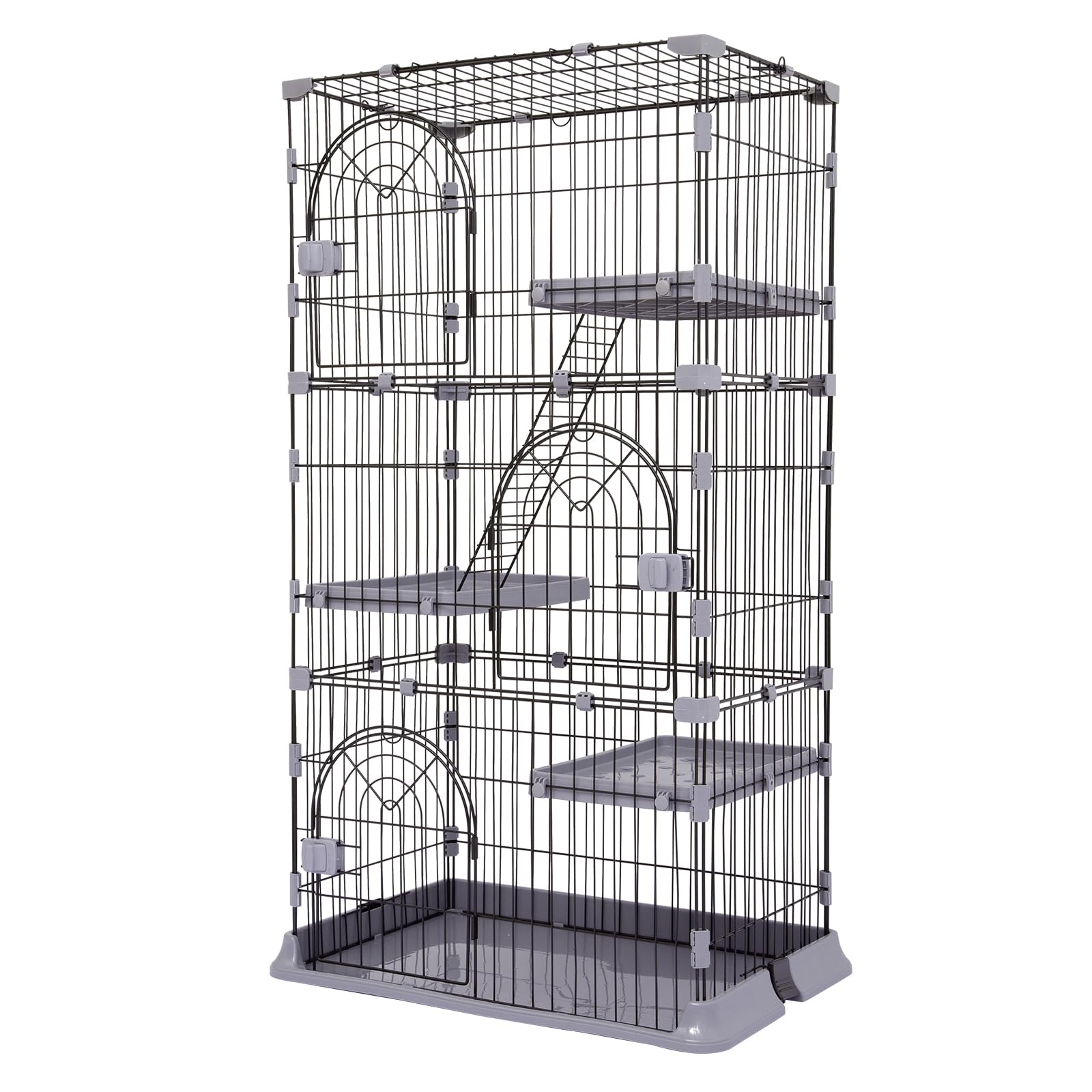 PETTOM 猫 ケージ キャットケージ 2/3段 猫ゲージ ワイド扉 多頭飼い 脱走防止 留守番 保護 脱走防止 多頭飼い 多頭 スチール ペットケージ (グレー色3段 74*50*132cm)