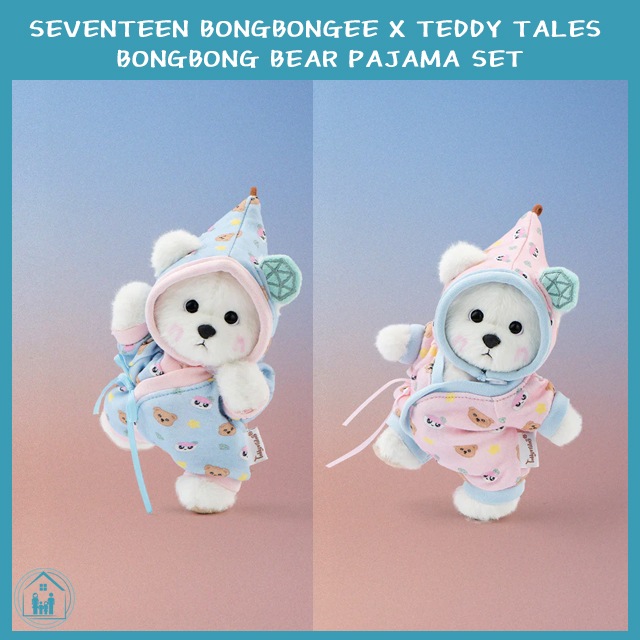 SEVENTEEN BONGBONGEE X TEDDY TALES BONGBONG BEAR (ROSE QUARTZ/SERENITY) PAJAMA SET (XS)